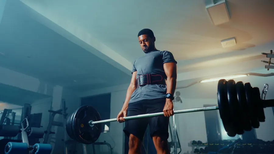 An active adult lifting a barbell in a gym