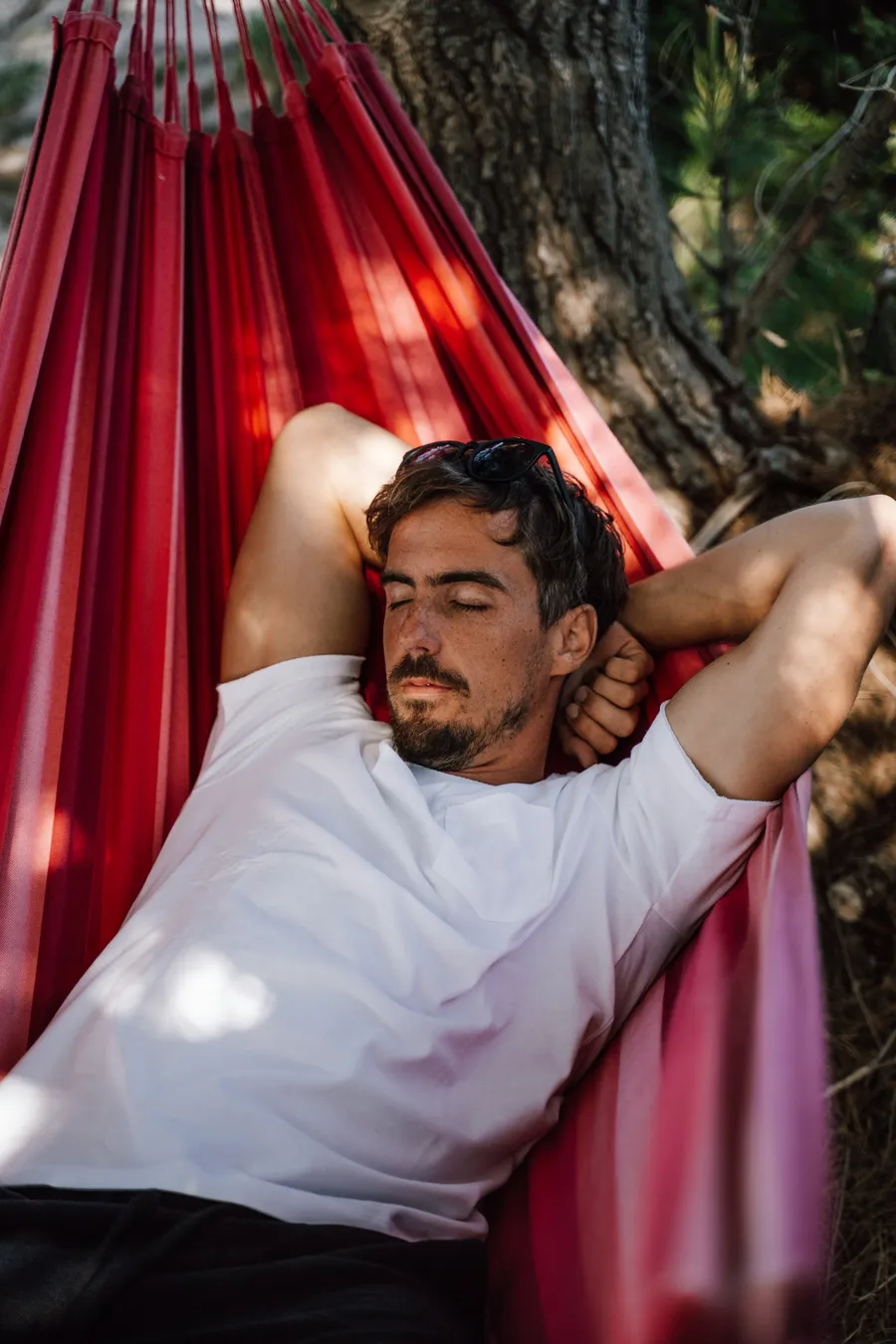 A person resting calmly at home