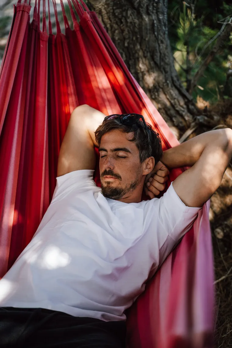 A person resting calmly at home